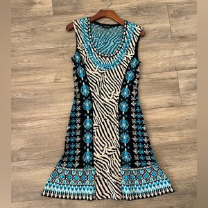 Nanette Lepore Blue and Black Patterned Midi Dress